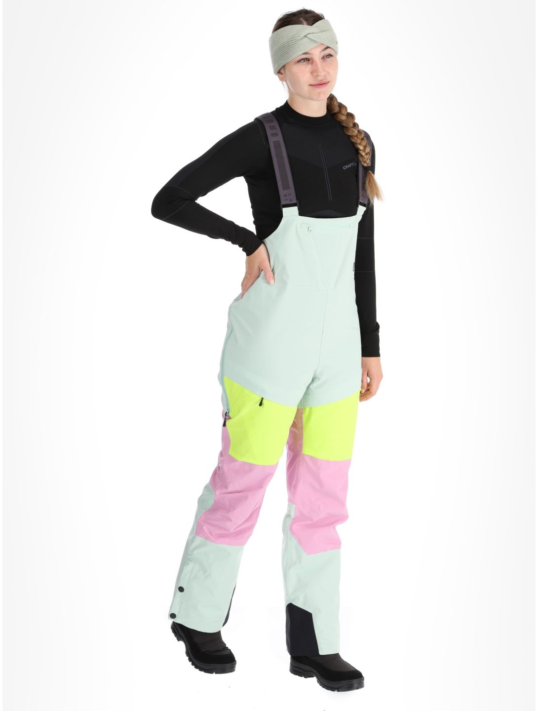 Picture, Elwy BIB ski pants women Silt Green Orchid Acid Lime green, pink 