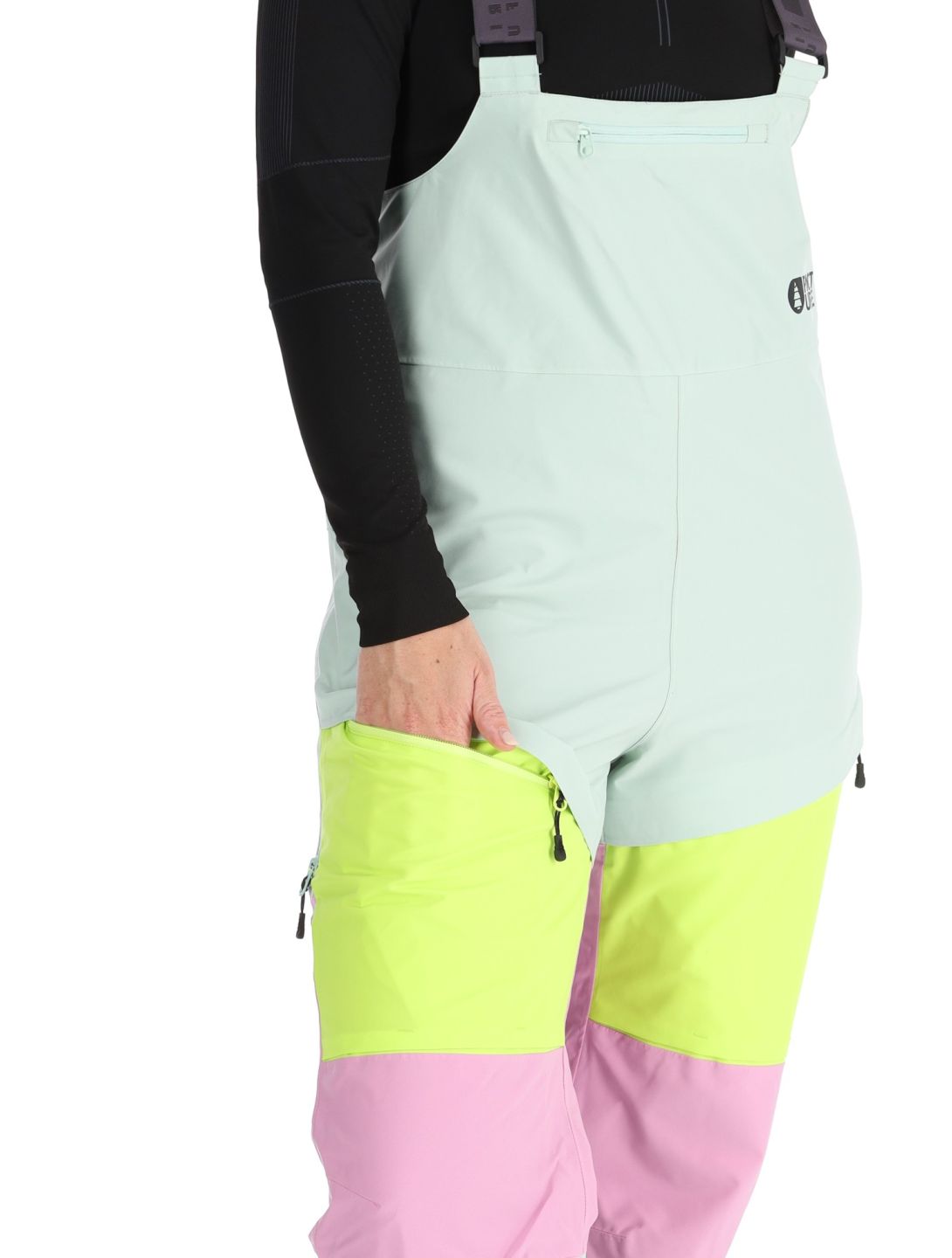 Picture, Elwy BIB ski pants women Silt Green Orchid Acid Lime green, pink 