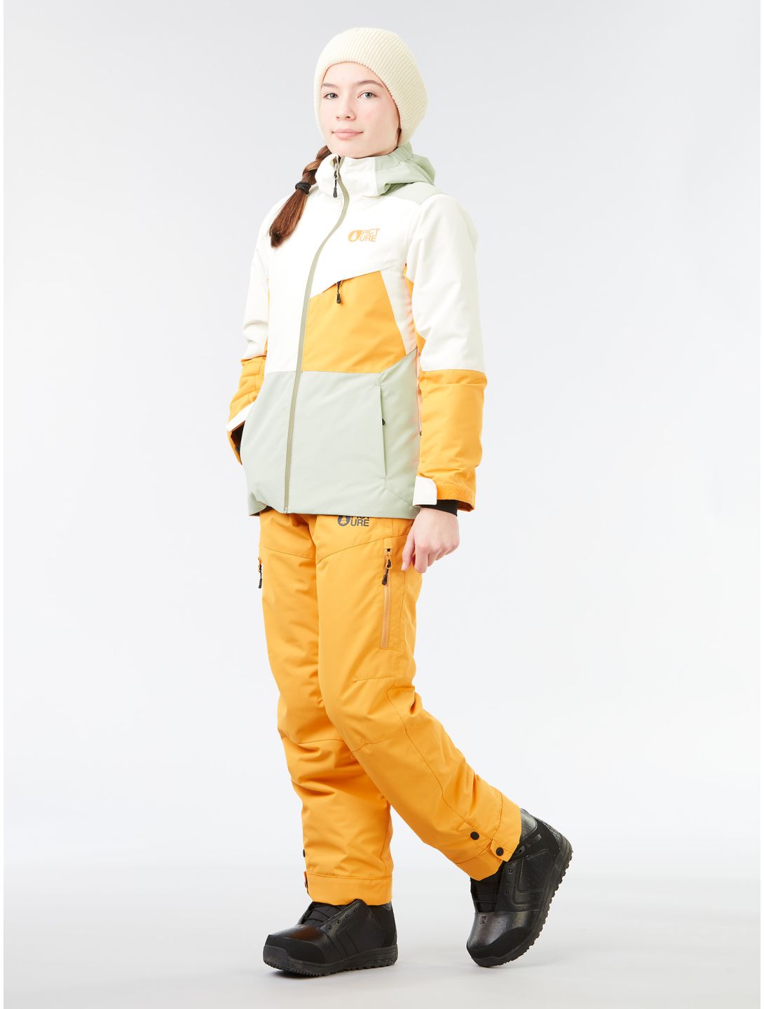 Picture, Kamelya ski jacket kids Light Milk green, orange, white 