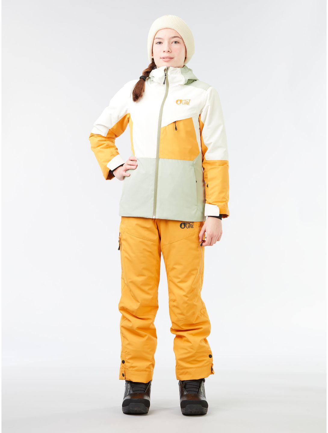 Picture, Kamelya ski jacket kids Light Milk green, orange, white 