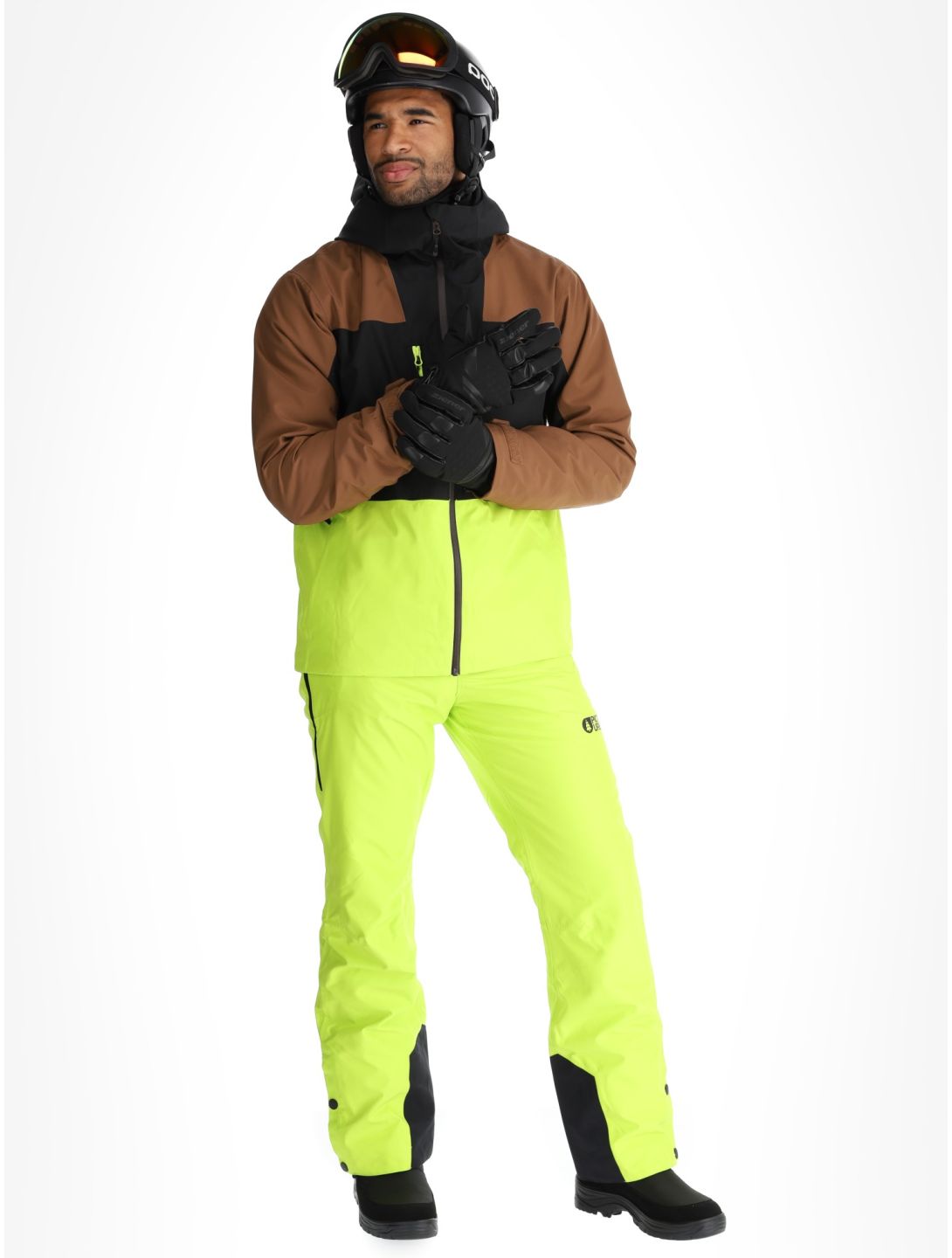 Picture, Object ski jacket men Cocoa Brown Black Acid Lime black, brown, yellow 