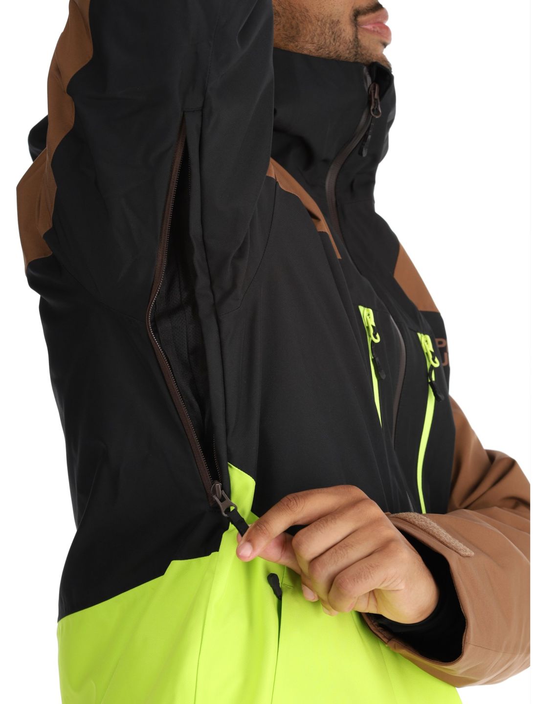 Picture, Object ski jacket men Cocoa Brown Black Acid Lime black, brown, yellow 