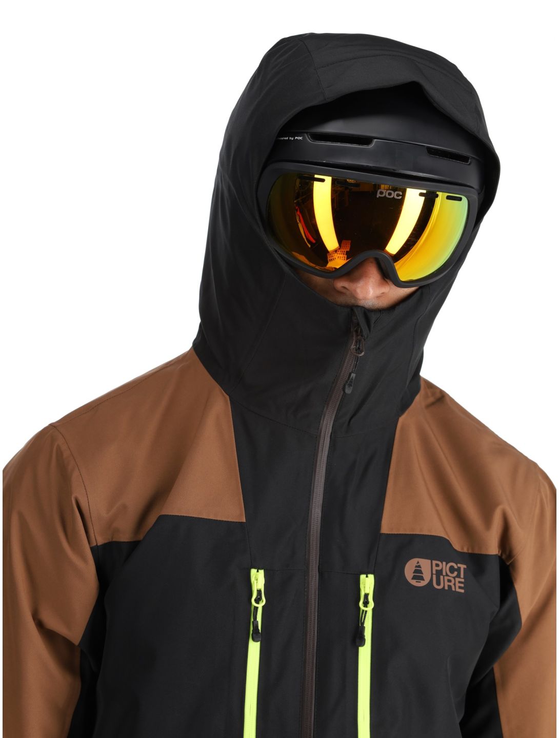 Picture, Object ski jacket men Cocoa Brown Black Acid Lime black, brown, yellow 