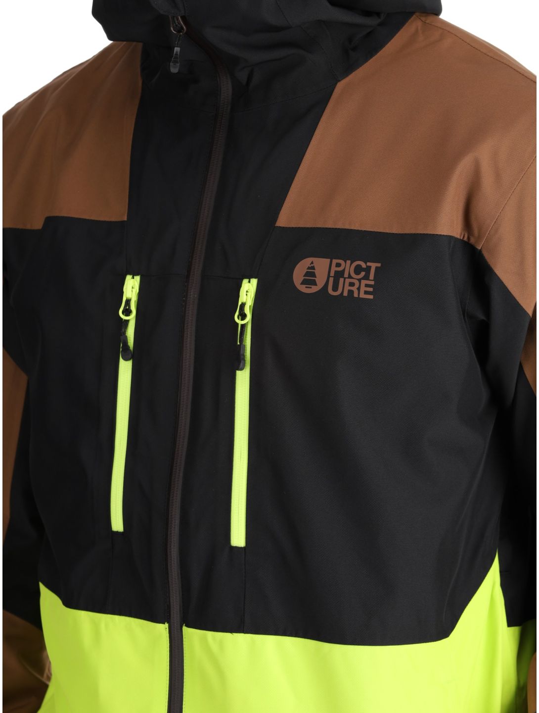 Picture, Object ski jacket men Cocoa Brown Black Acid Lime black, brown, yellow 