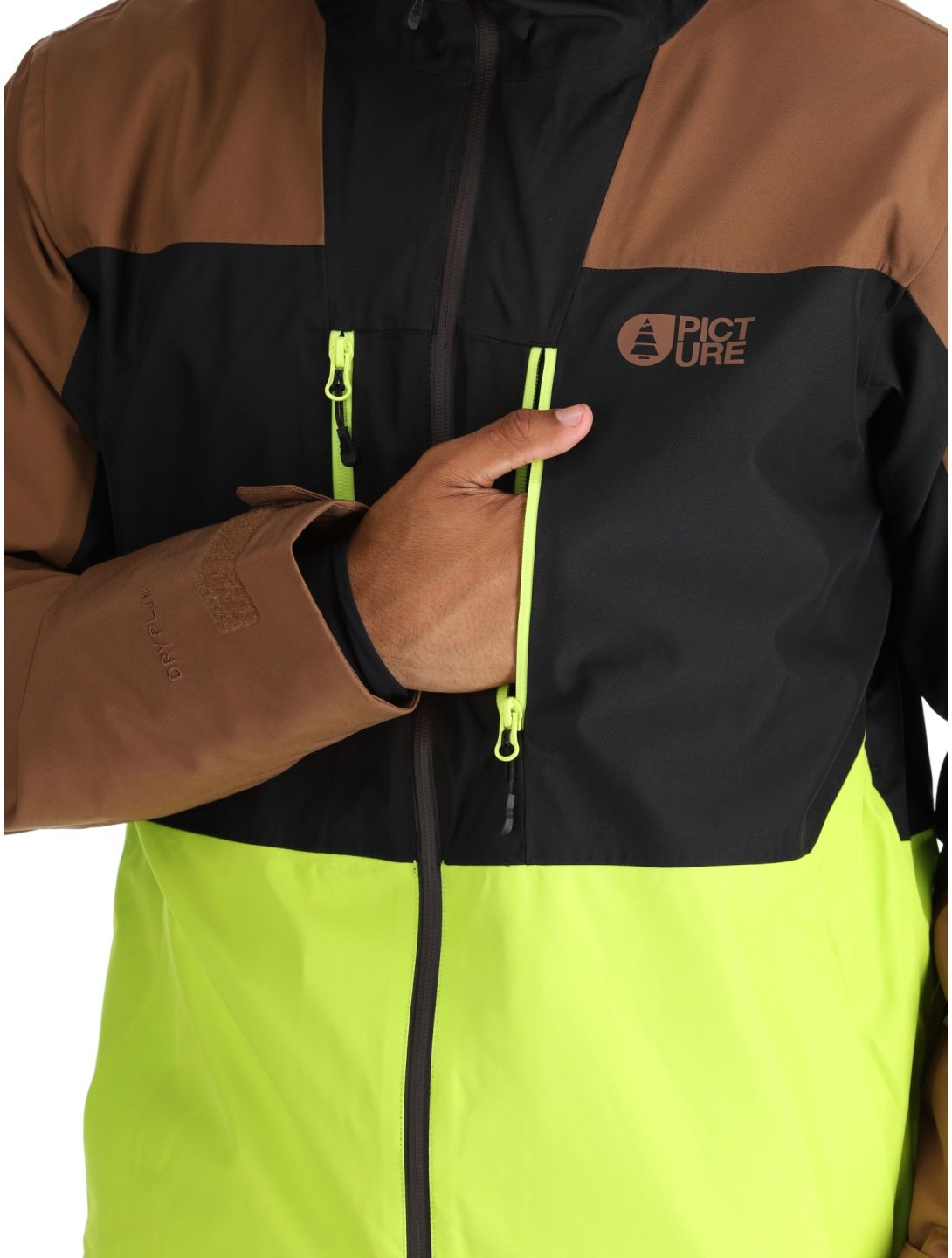 Picture, Object ski jacket men Cocoa Brown Black Acid Lime black, brown, yellow 