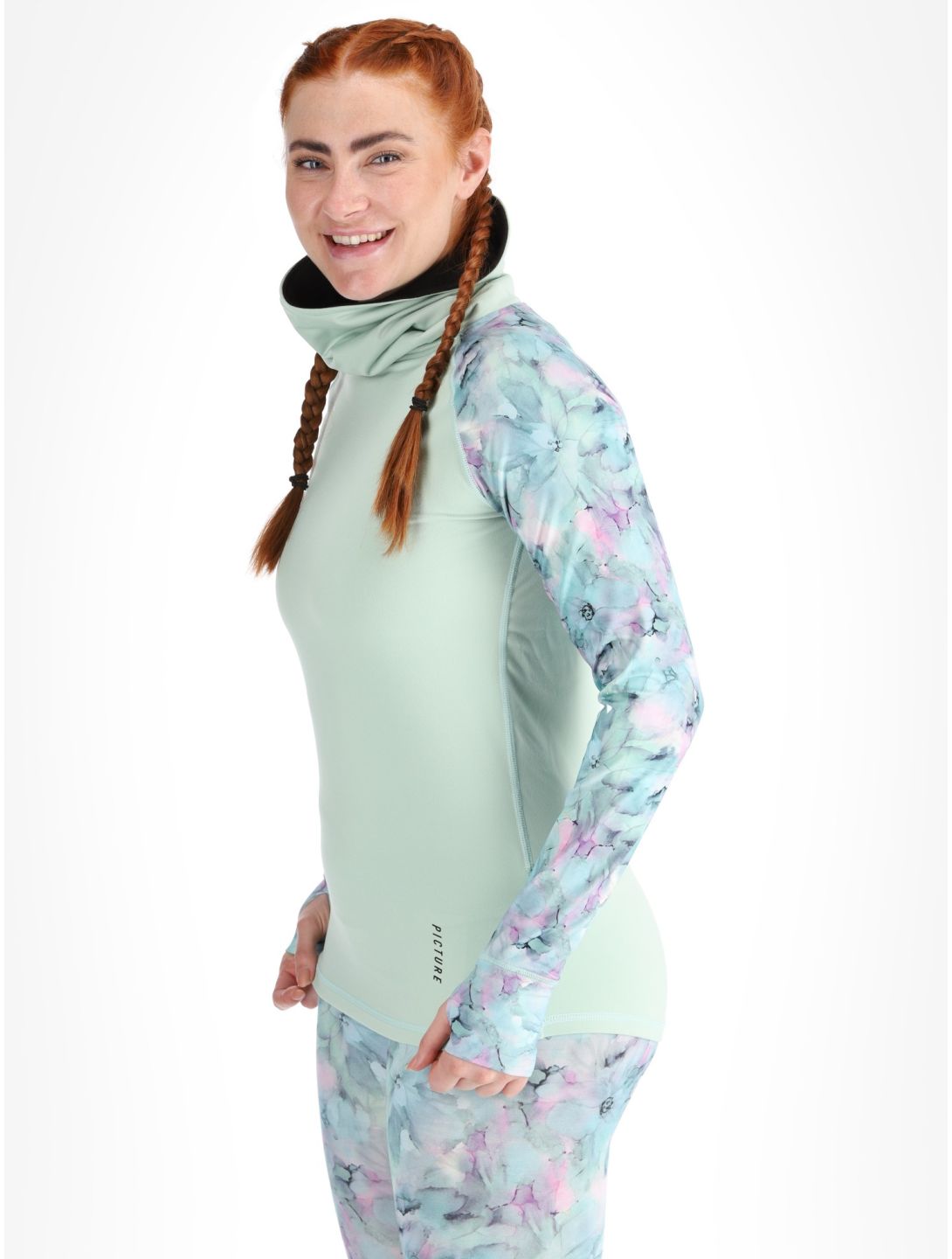 Picture, Pagaya High Fleece thermal shirt women Blurry Water Silt Green green 