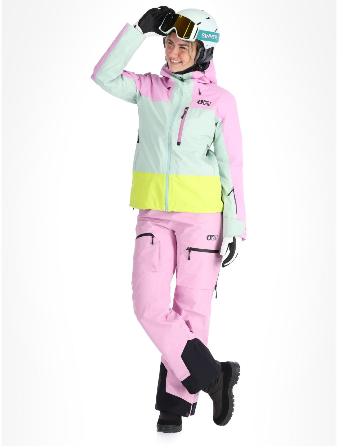 Picture, Sylva 3L hardshell ski jacket women Orchid Silt Green Acid Lime green, grey, pink 