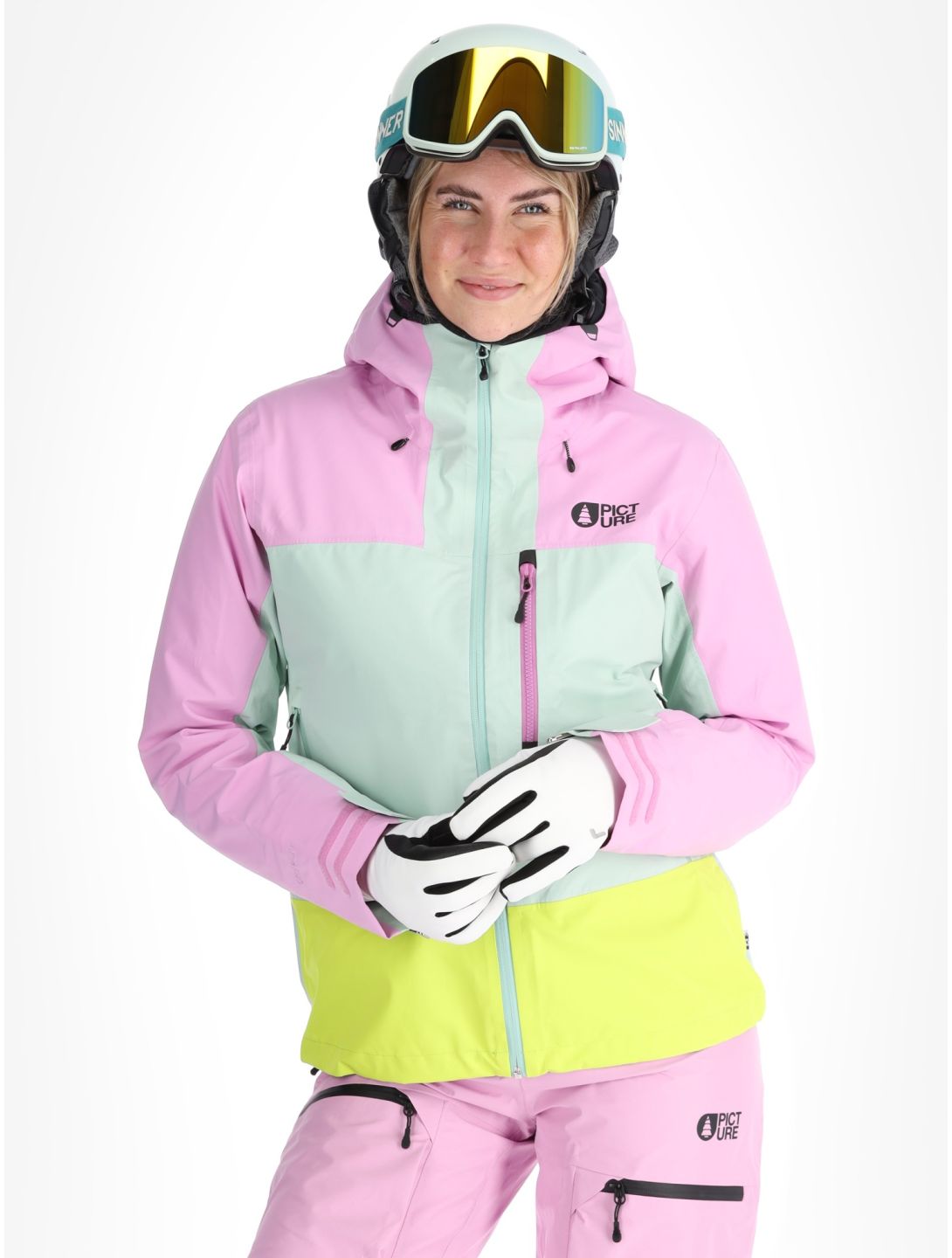 Picture, Sylva 3L hardshell ski jacket women Orchid Silt Green Acid Lime green, grey, pink 