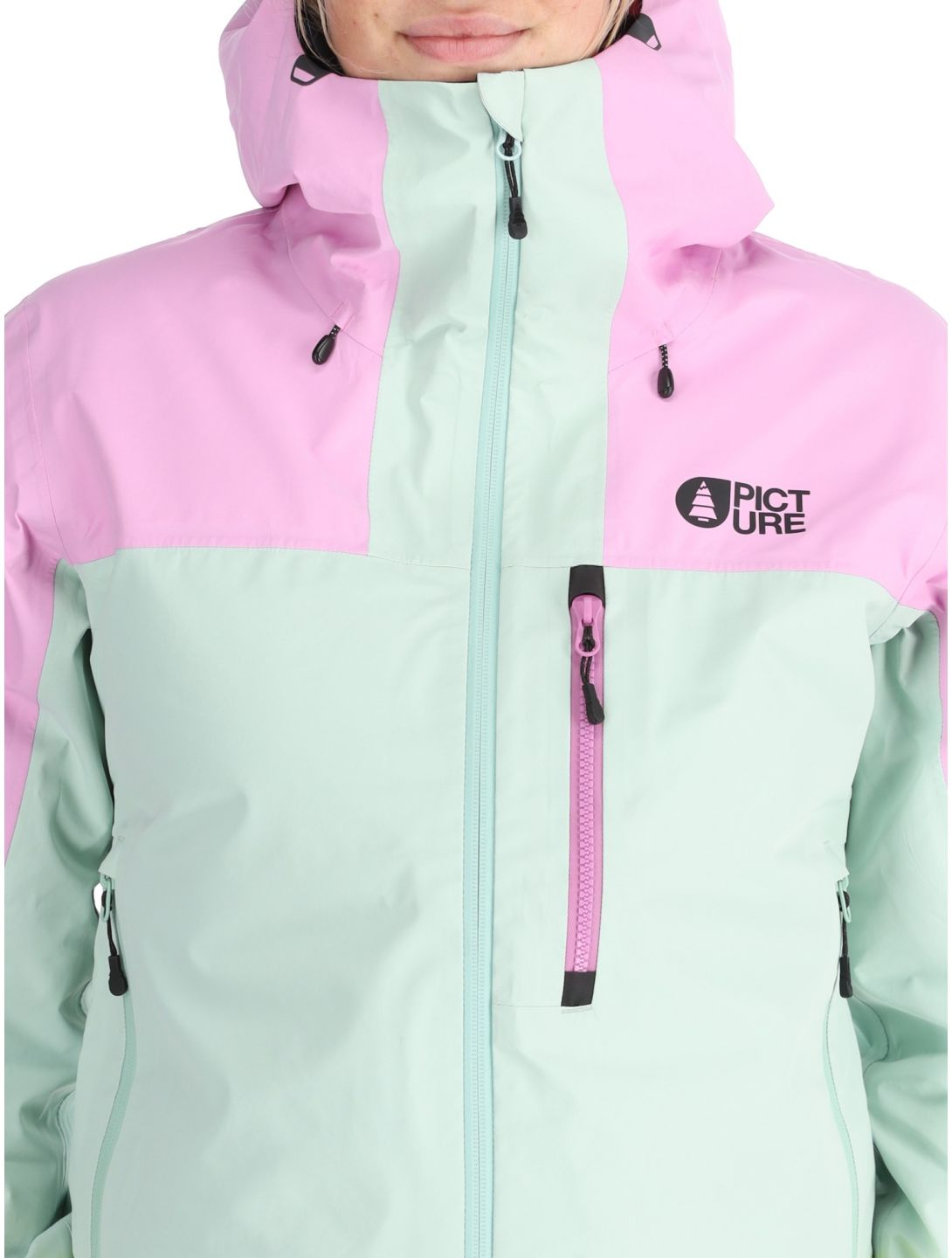 Picture, Sylva 3L hardshell ski jacket women Orchid Silt Green Acid Lime green, grey, pink 