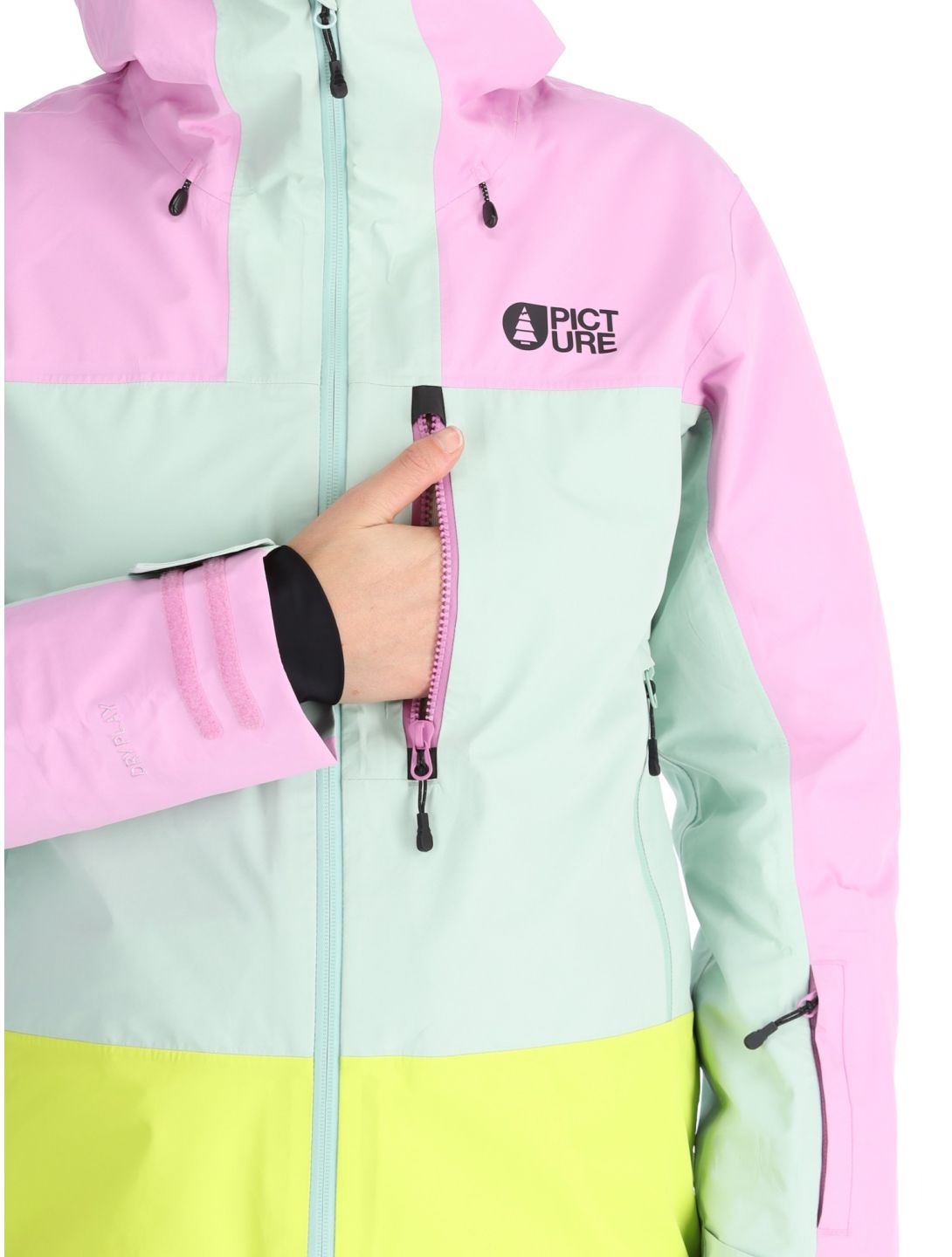 Picture, Sylva 3L hardshell ski jacket women Orchid Silt Green Acid Lime green, grey, pink 