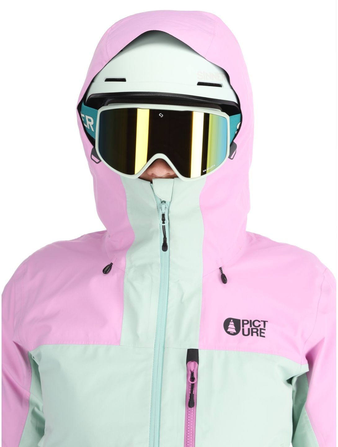 Picture, Sylva 3L hardshell ski jacket women Orchid Silt Green Acid Lime green, grey, pink 