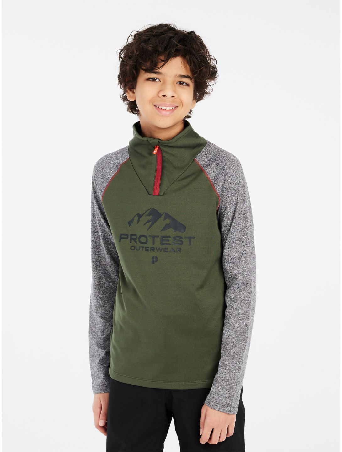 Protest, PRTRAF JR 1/4 zip pullover kids Thyme green, grey 