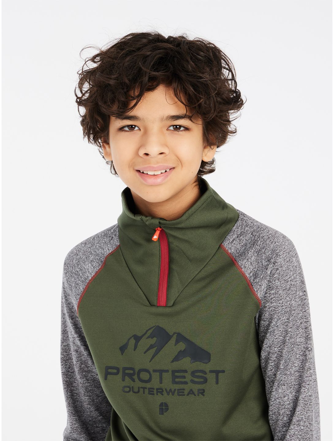 Protest, PRTRAF JR 1/4 zip pullover kids Thyme green, grey 