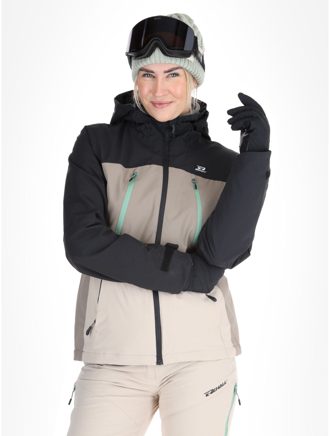 Rehall, Meave-R ski jacket women Feldspar beige, black, green 