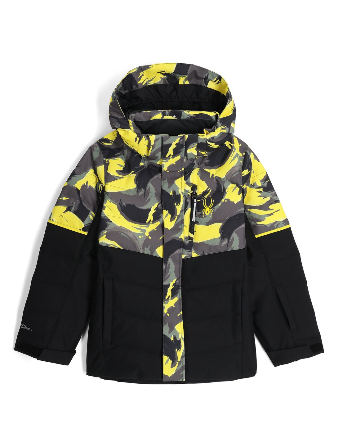 Spyder, Impulse Synthetic Down ski jacket kids Camouflage Acid Yellow black, yellow 