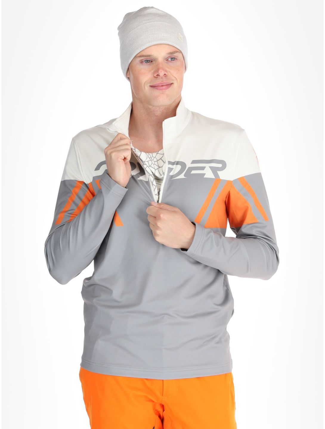 Spyder, Podium 1/2 Zip pullover men Concrete grey, orange 