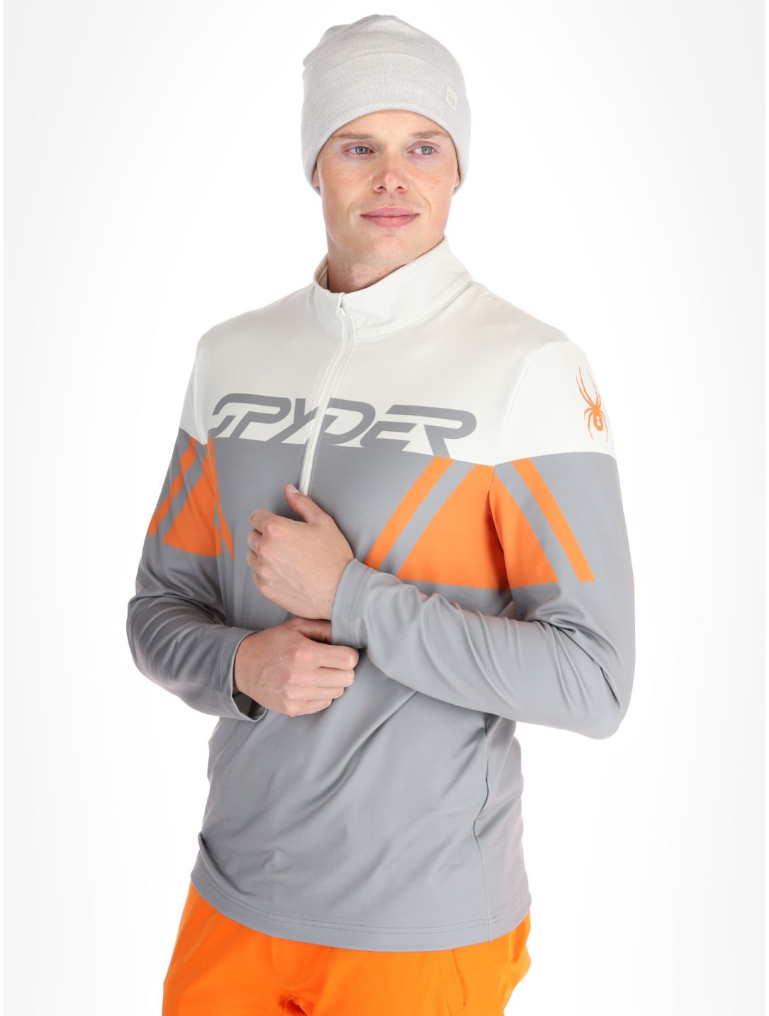 Spyder, Podium 1/2 Zip pullover men Concrete grey, orange 