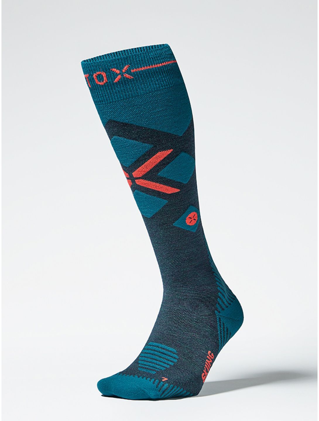 Stox, Merino Skiing compression socks men Teal / Red Fluor green, red 