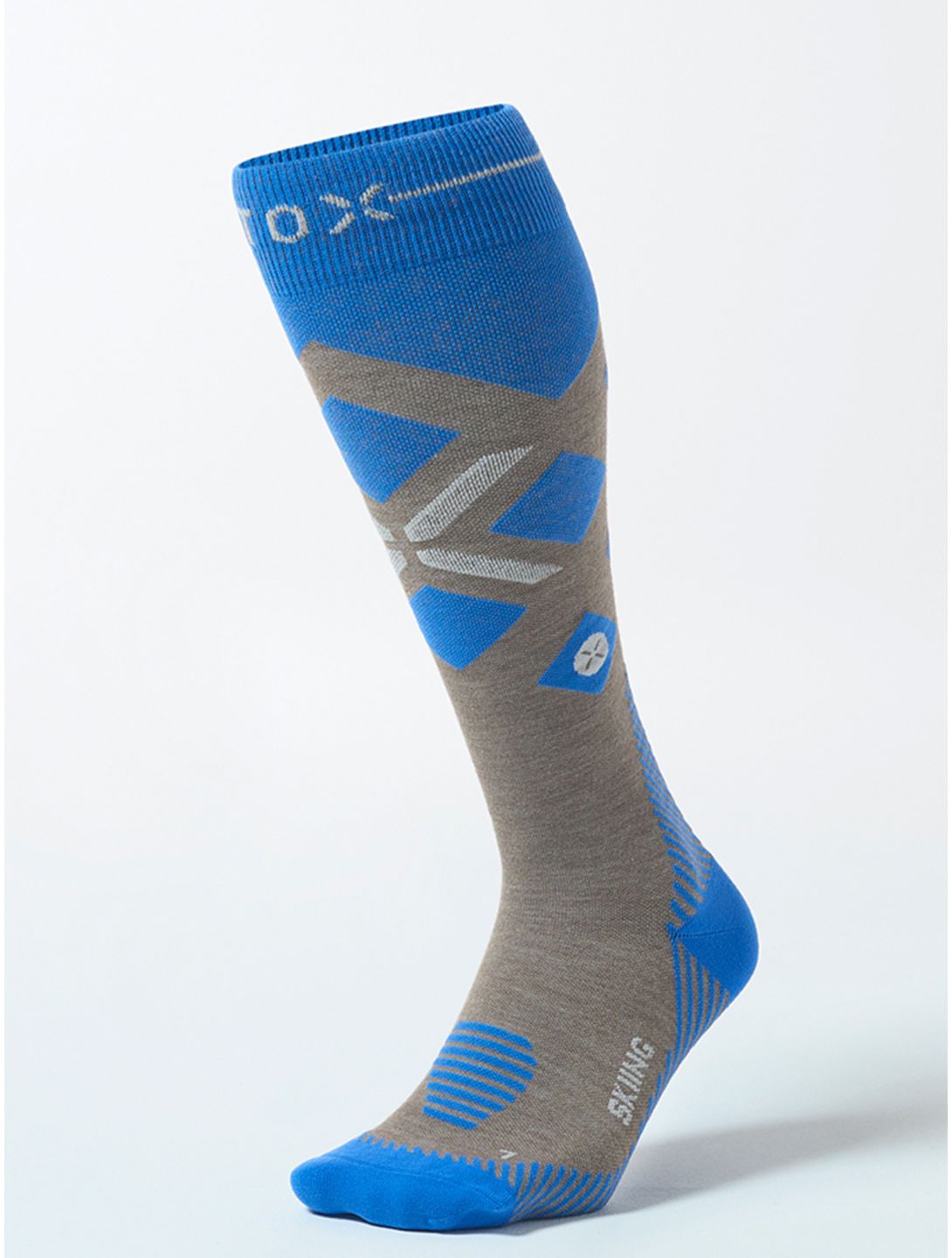 Stox, Merino Skiing compression socks men Taupe / Cobalt blue, grey 