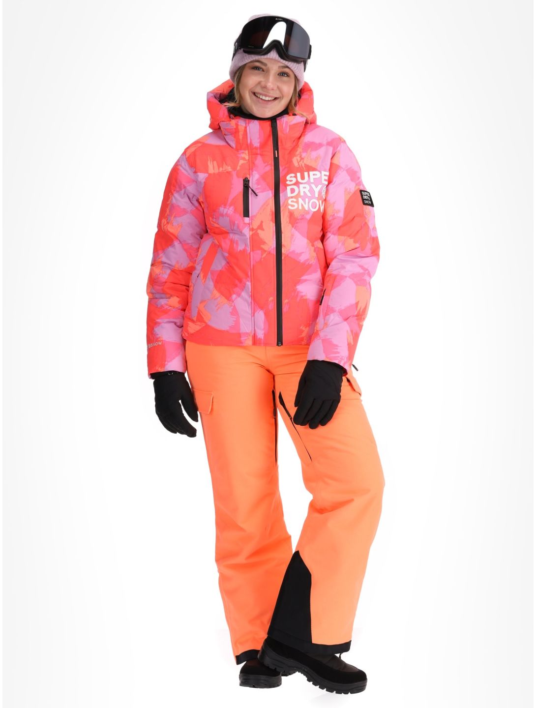 Superdry, Hooded Ski Boxy Puffer ski jacket women Brush Camo Coral pink 