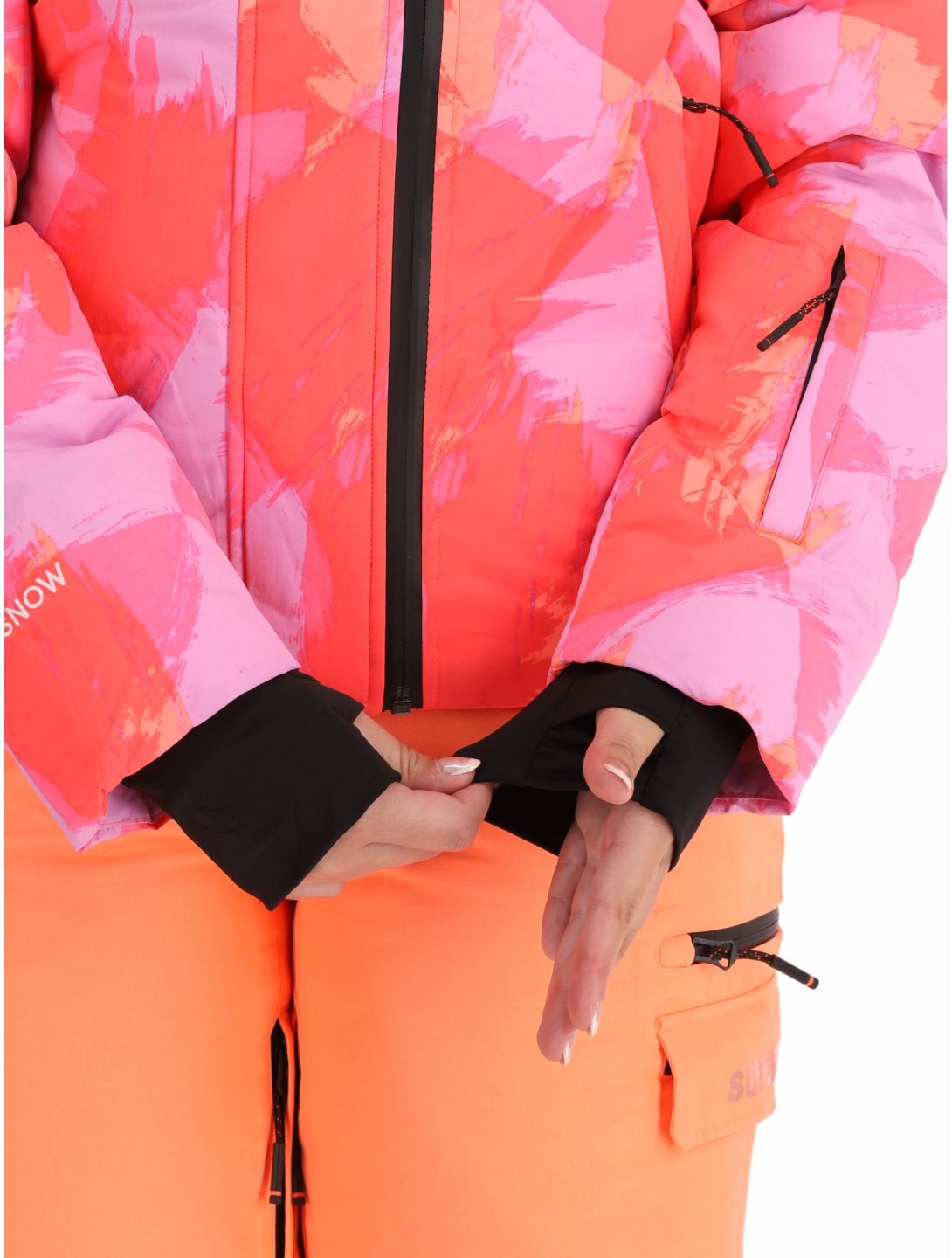 Superdry, Hooded Ski Boxy Puffer ski jacket women Brush Camo Coral pink 