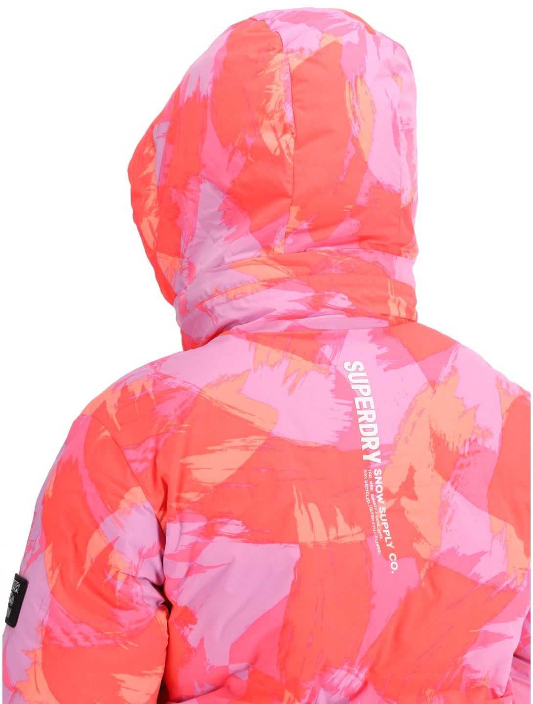 Superdry, Hooded Ski Boxy Puffer ski jacket women Brush Camo Coral pink 