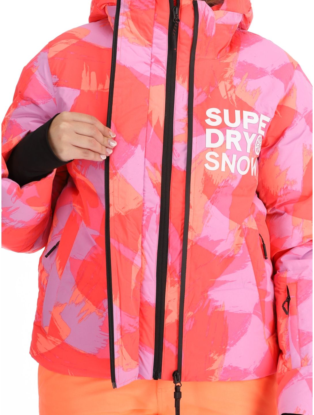 Superdry, Hooded Ski Boxy Puffer ski jacket women Brush Camo Coral pink 