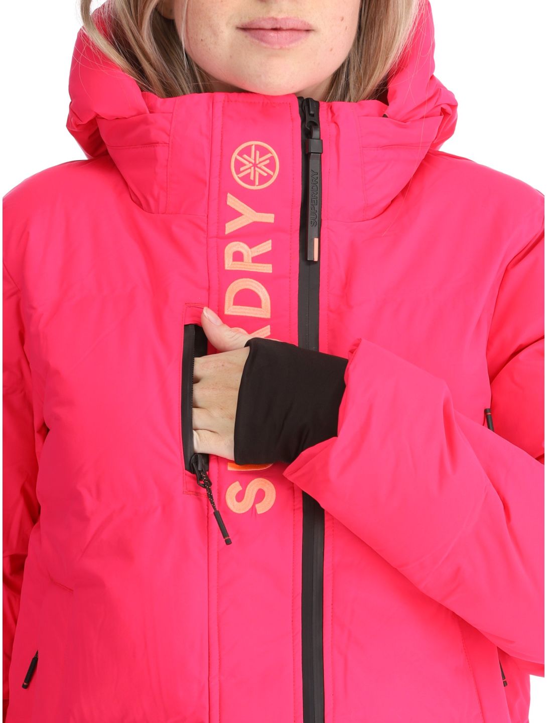 Superdry, Hooded Ski Boxy Puffer ski jacket women Hyper Fire Pink pink 