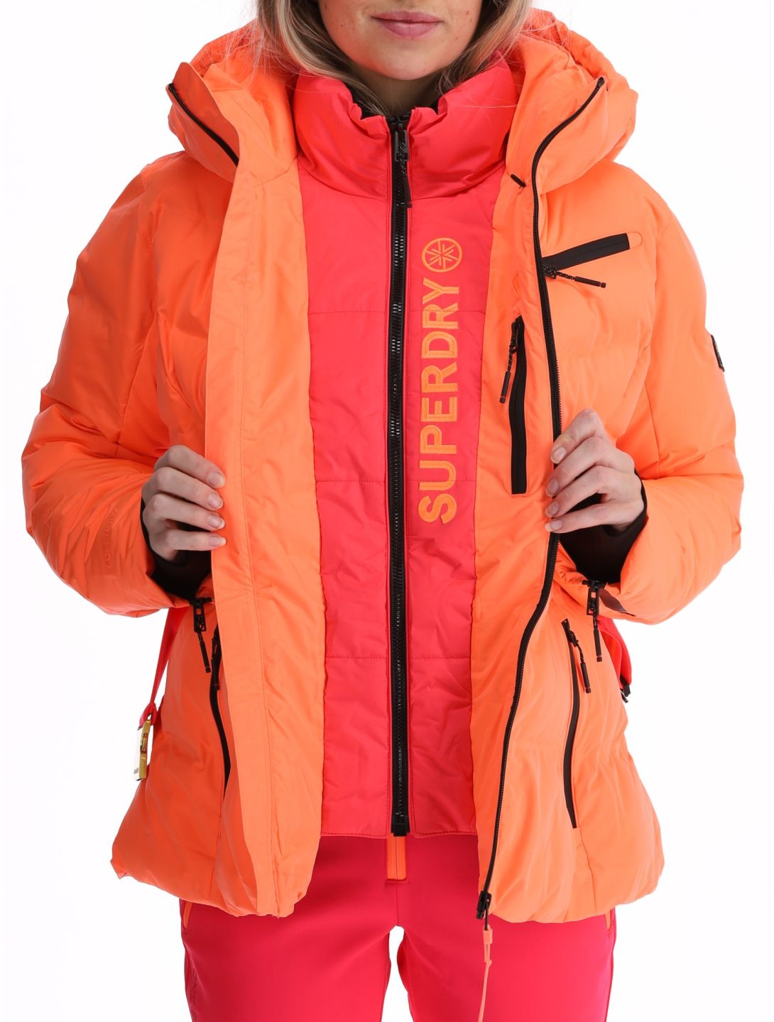 Superdry, Ski Luxe Puffer ski jacket women Pastelline Coral pink 