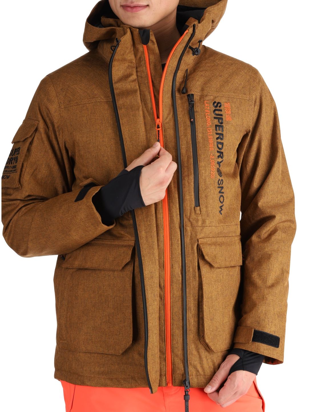 Superdry, Ski Peak Rescue ski jacket men Tobacco Brown Marl brown 