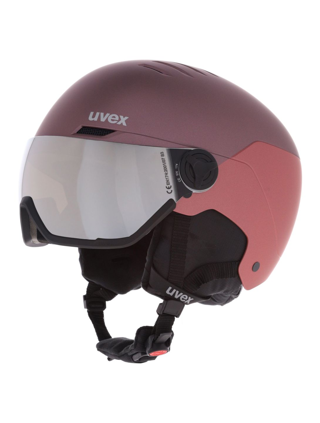 Uvex, Wanted Visor ski helmet with visor unisex Bramble Antique Rose Matt / Mirror Silver pink, purple 