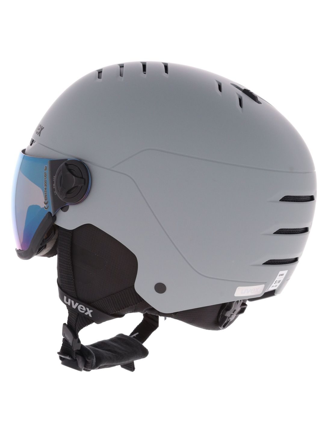 Uvex, Wanted Visor ski helmet with visor unisex Rhino Matt/ Mirror Blue grey 