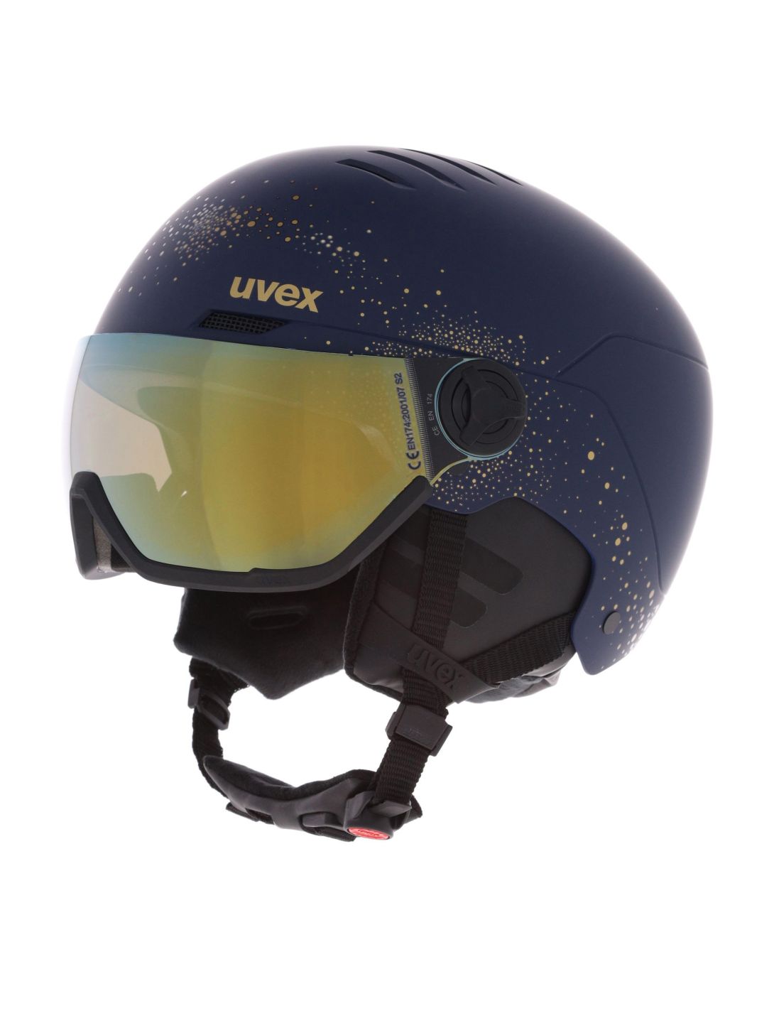 Uvex, Wanted Visor Women Edition ski helmet with visor unisex Polar Sparkle / Mirror Gold blue 