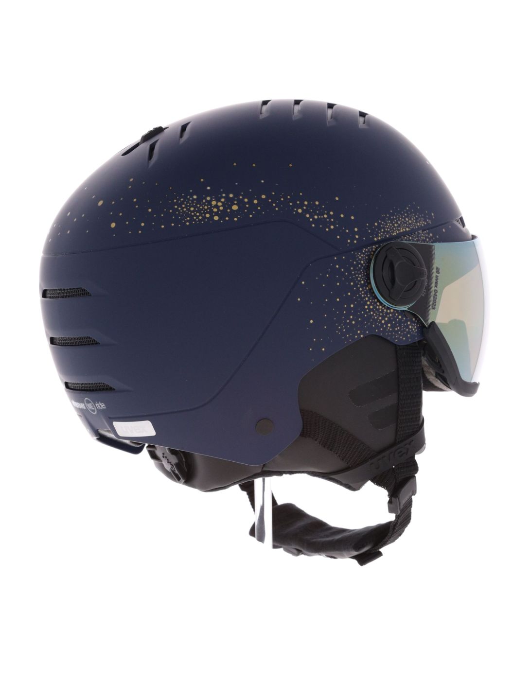 Uvex, Wanted Visor Women Edition ski helmet with visor unisex Polar Sparkle / Mirror Gold blue 