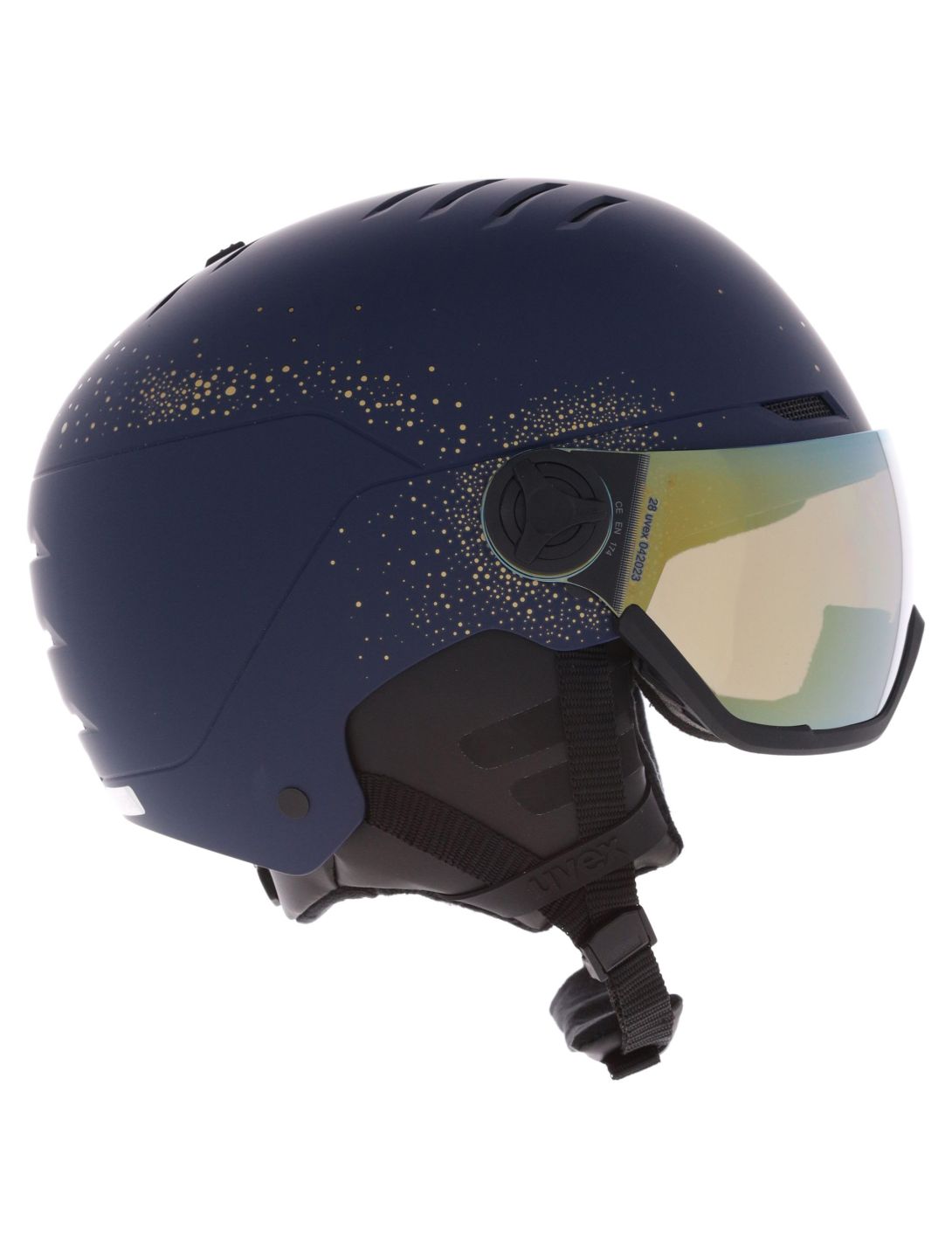 Uvex, Wanted Visor Women Edition ski helmet with visor unisex Polar Sparkle / Mirror Gold blue 