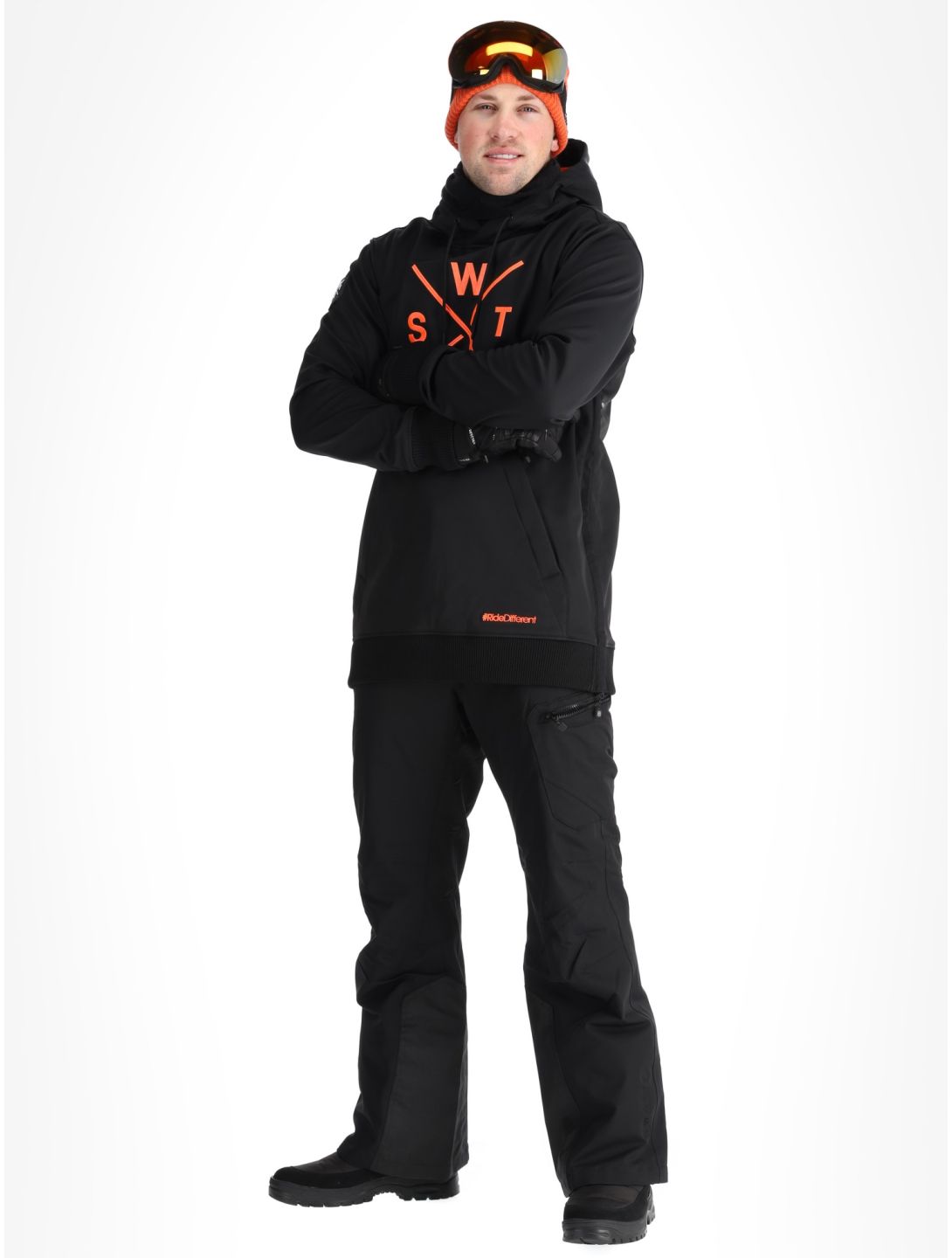 Watts, ORBITAL softshell ski jacket men Black / Fluo Orange black, orange 