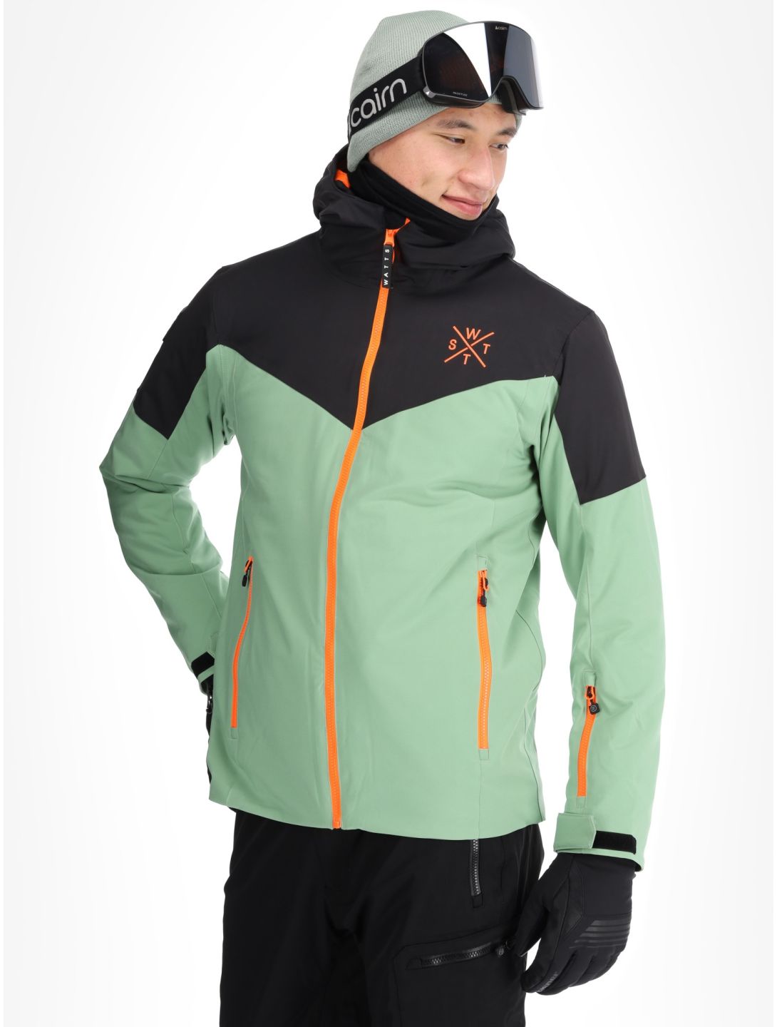 Watts, STORM ski jacket men Sage / Fluo Orange green, orange 