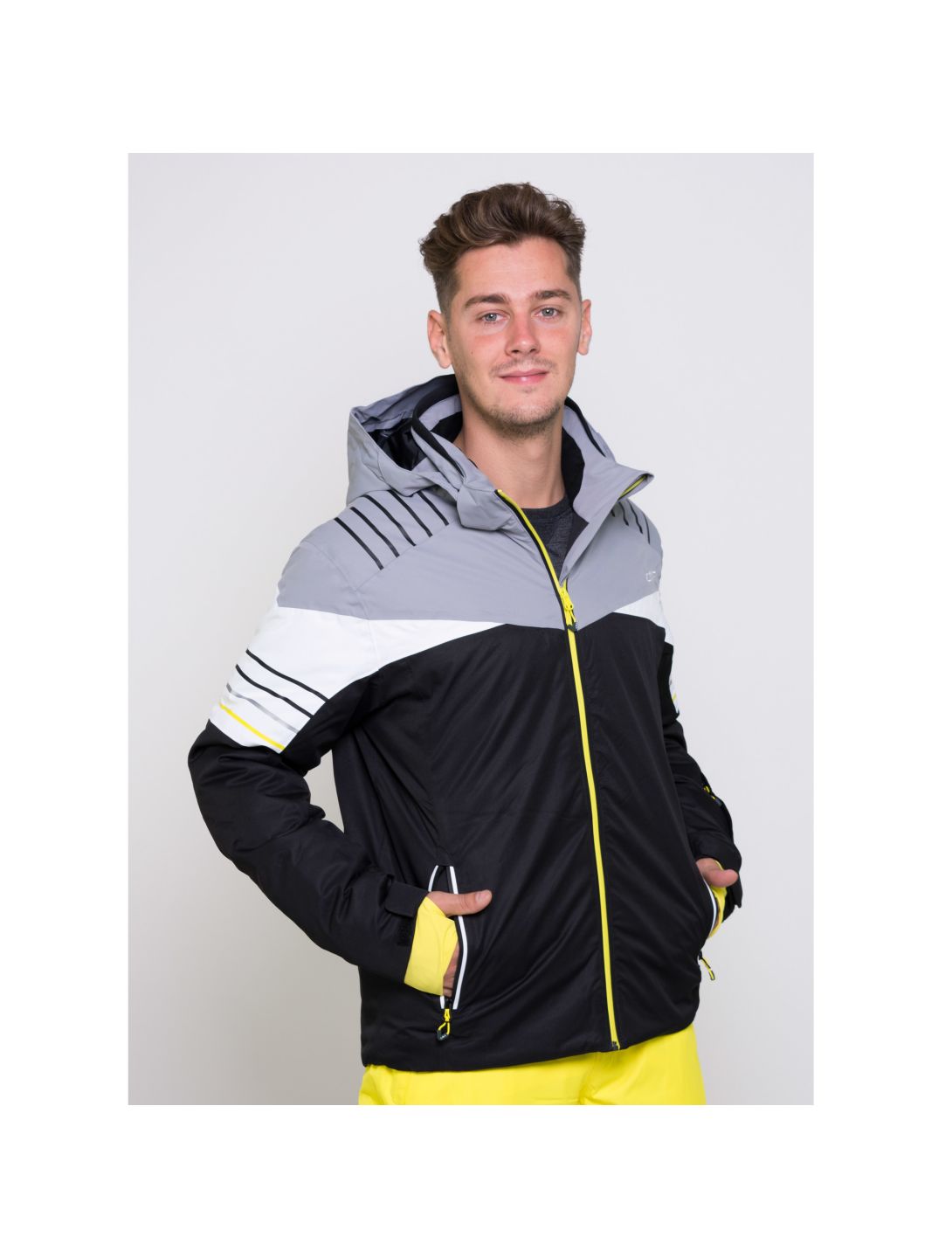 Men's twill ski jacket with detachable hood