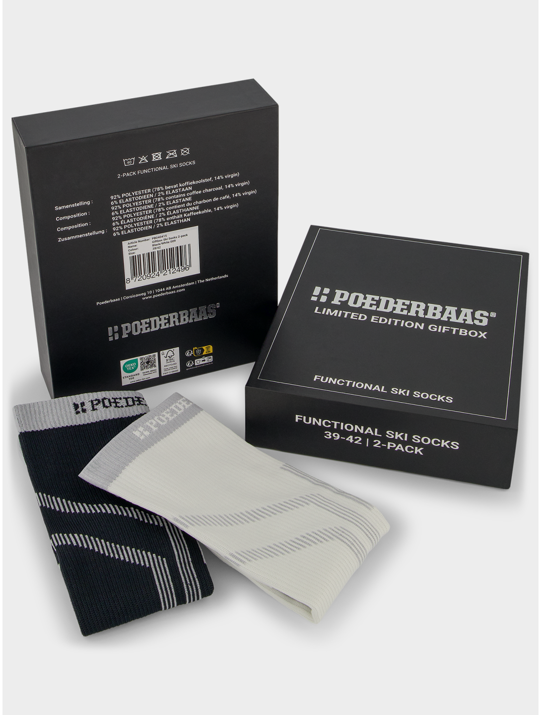 Poederbaas, Giftbox Ski Socks 2-pack ski socks 2-pack unisex Black White black, white 