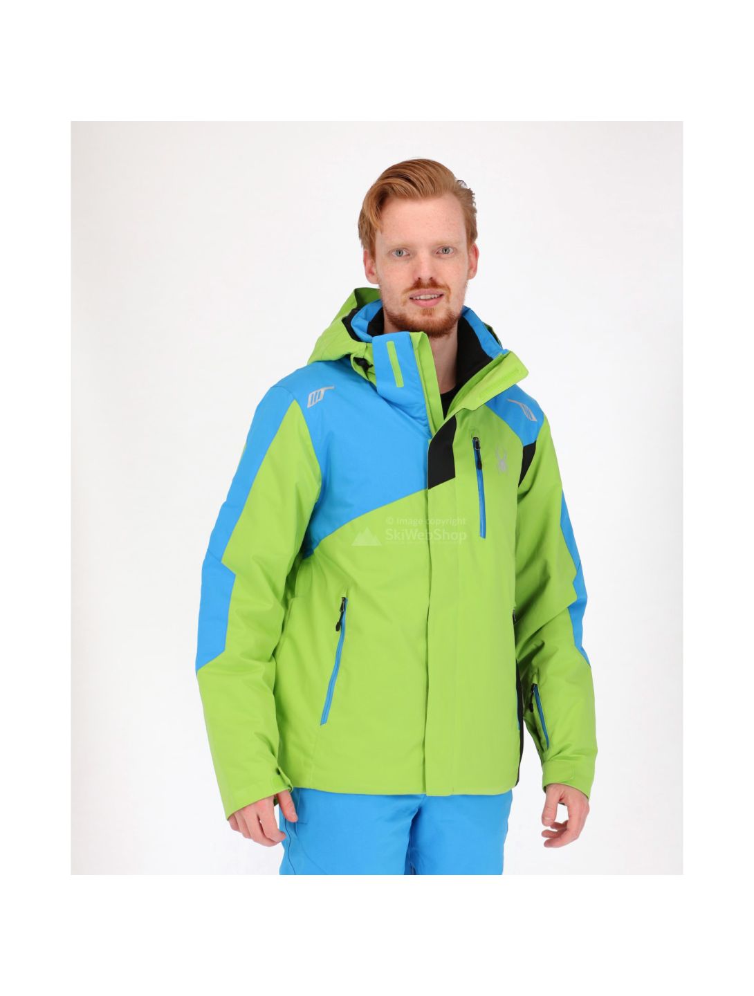 Spyder, Copper, ski jacket, men, fresh green/french blue/black