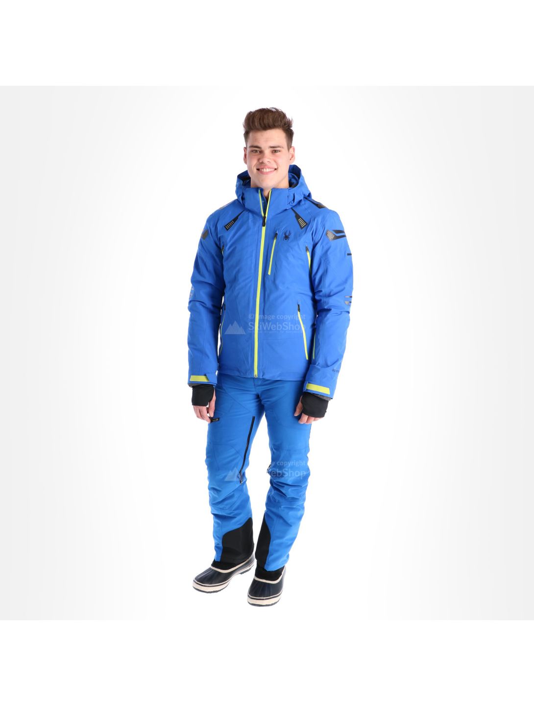 Spyder, Pinnacle, ski jacket, men, sea blue/acid yellow