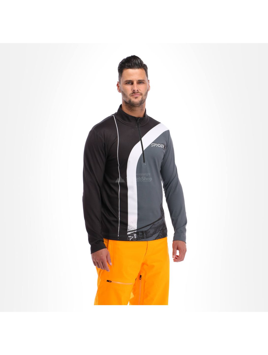 Spyder, Rival zip T-neck, half zipper, pullover, men, white/black