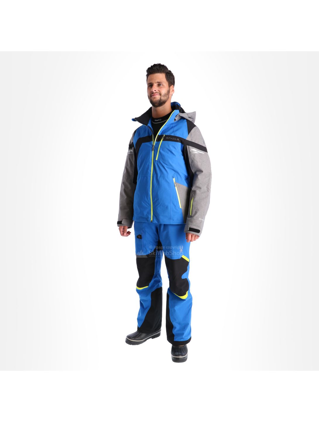 Spyder, Titan, ski jacket, men, sea blue/tfl grey/black/acid yellow