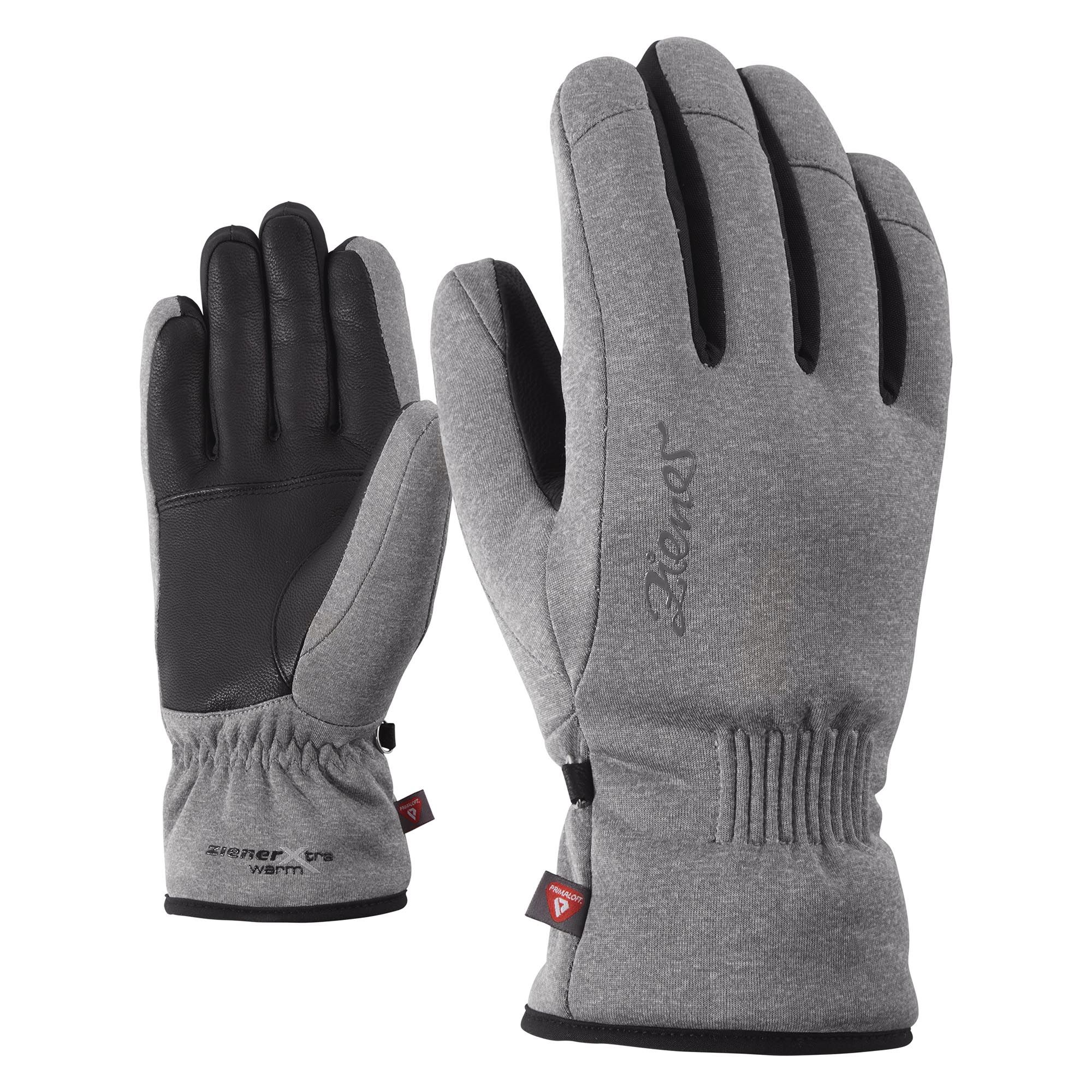 gray ski gloves